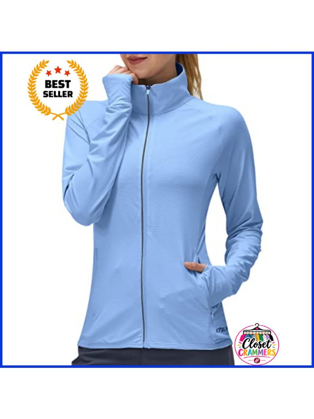 UPF 50+ Lightweight Athletic Sun Protection Jacket Full Zip Thumbholes